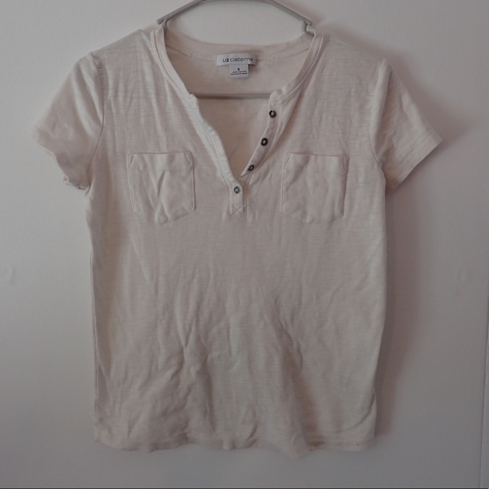 White Double Pocket Button Collar T-Shirt